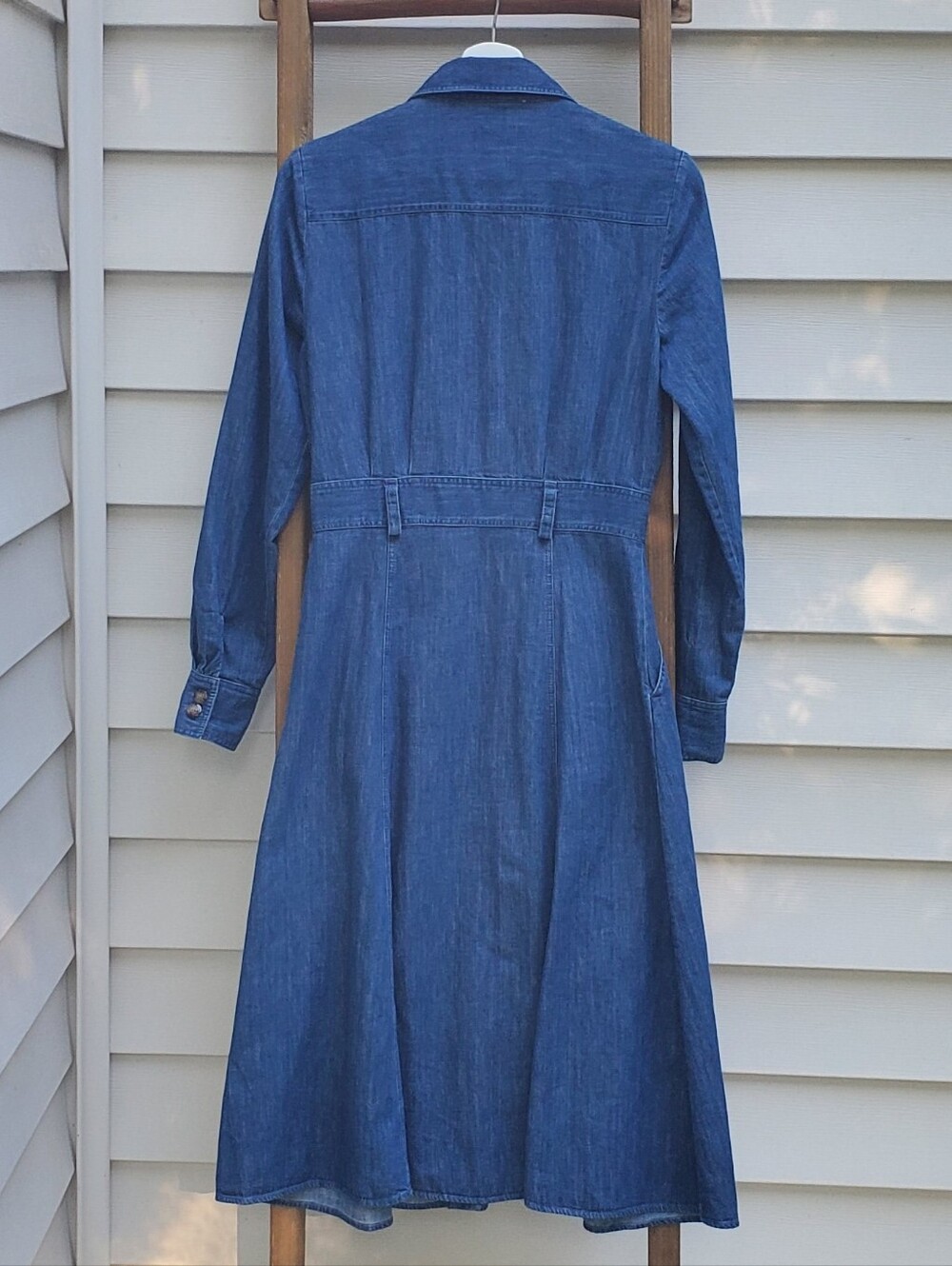 Sezane Medium Wash Denim Long-Sleeve Button-Down Midi Dress Size 4 - Picture 4 of 9